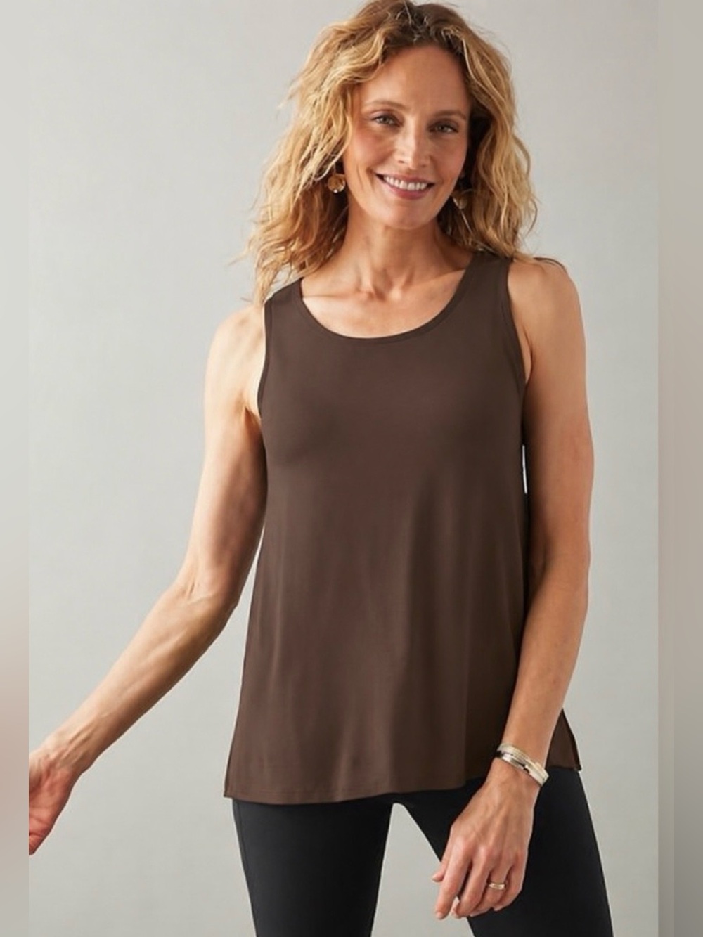 J. JILL EASY A-LINE TANK SCOOP NECK SLEEVELESS WOMENS SZ M WALNUT BROWN STRETCH